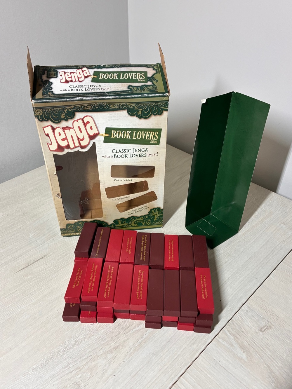 Jenga Book Lovers Edition Literary Party Game USAopoly Conversation Blocks READ